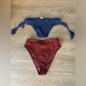 Blue and Red Textured Bikini Set S